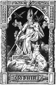 OdÃ­n en su trono junto a sus cuervos y lobos por Johannes Gehrts