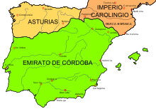 Mapa político de la Península Ibérica hacia el año 840