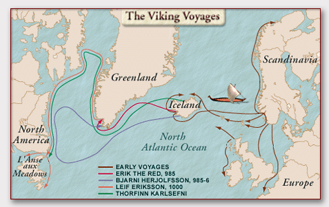 Mapa viajes vikingos atlantico norte